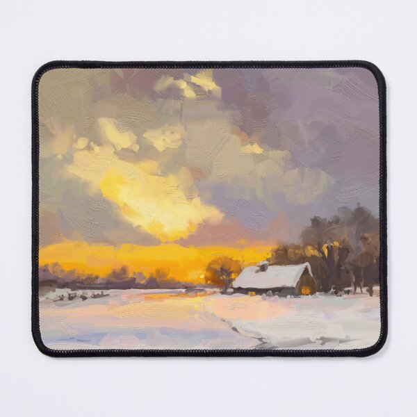 Item preview, Hut in winter sunset landscape painting designed and sold by Mikko Tyllinen.