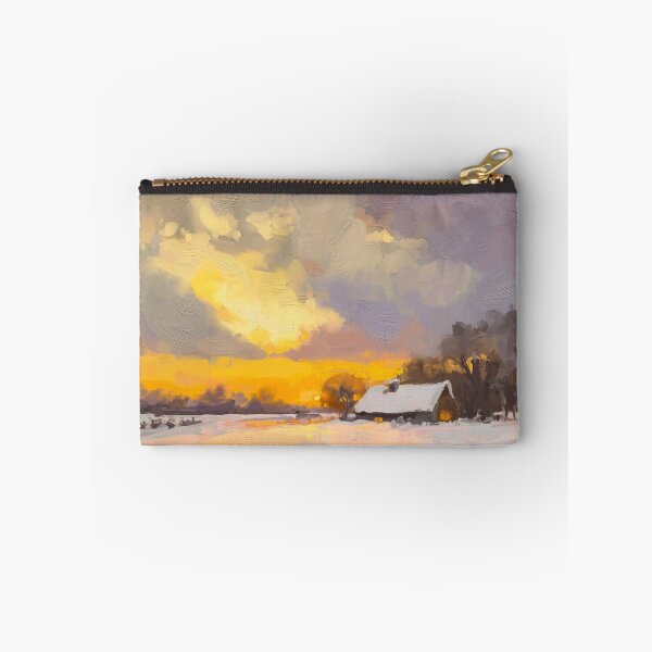 Item preview, Hut in winter sunset landscape painting designed and sold by Mikko Tyllinen.
