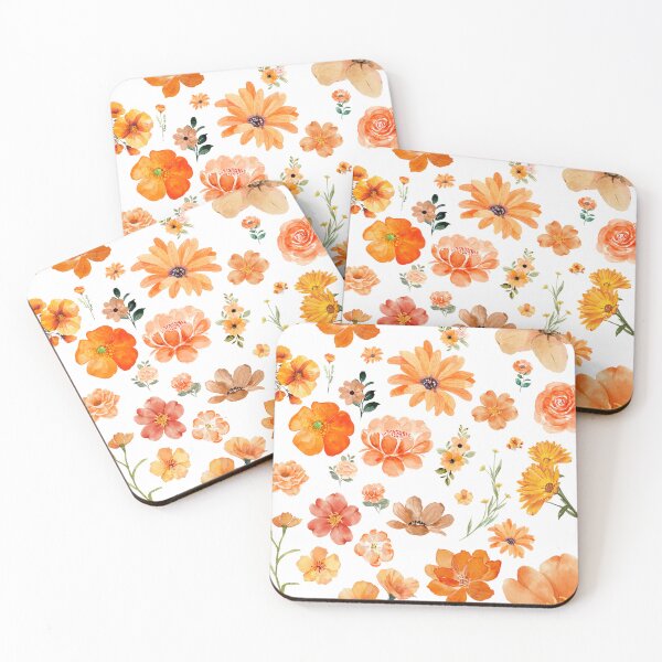Item preview, Golden Garden – Watercolor Orange Floral Set designed and sold by Softglow-Studio.