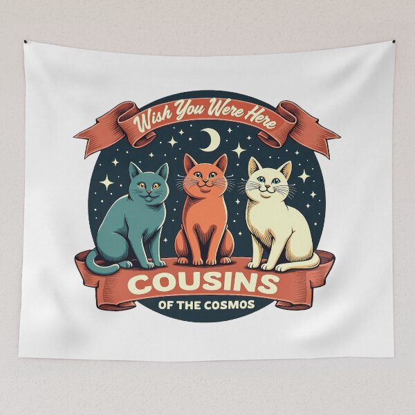 Item preview, Cosmic Cousin Cats Vintage Space Postcard Kiss-Cut designed and sold by zoughlal.