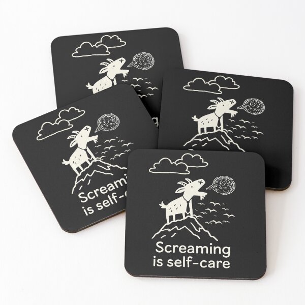 Item preview, Screaming Goat White Print– Funny Mental Health Self-Care Meme Tee for Overwhelmed Adults designed and sold by Thehatinthecat.