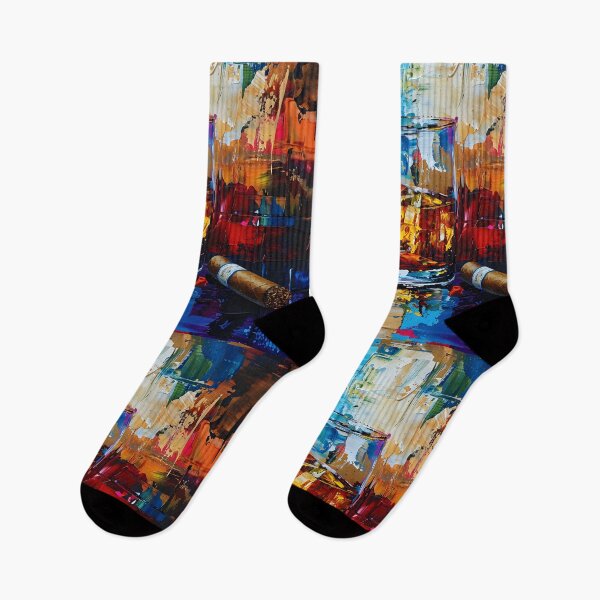 Item preview, Raise a Glass to Bold Flavor - Whiskey on Ice with Cigar Set Against Vibrant Abstract Energy designed and sold by OlfactoART Studio.