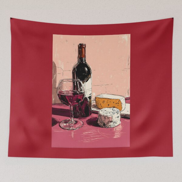Item preview, Savor Rustic Harmony - Red Wine and Cheese Pairing in Warm Earthy Tones Digital AI Art designed and sold by OlfactoART Studio.