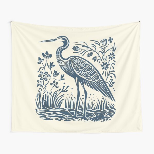 Item preview, Great Blue Heron Linocut Bird Lover Vintage Folk Art  designed and sold by CutenessKlub.