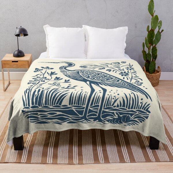 Heron Lotus Pattern Print Blanket