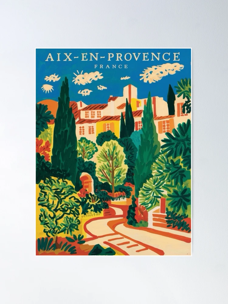 Aix-en-Provence France | Vintage Travel Poster with Bright Garden