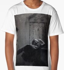 Slytherin Inspired Gothic Girl Dark Angel In Cloak Black and White Long T-Shirt