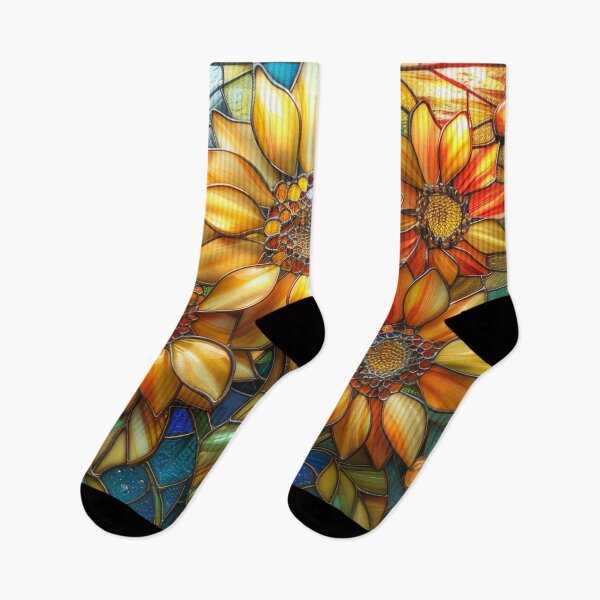 Item preview, Sunflower Stained Glass Floral Design – Warm Cottagecore Aesthetic designed and sold by MargaretWiktor.