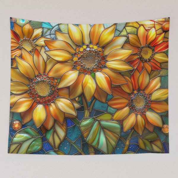 Item preview, Sunflower Stained Glass Floral Design – Warm Cottagecore Aesthetic designed and sold by MargaretWiktor.