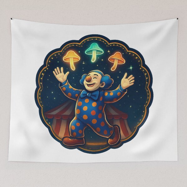 Item preview, Clown Mushroom Friend Circus Juggling Whimsical Fantasy designed and sold by zoughlal.