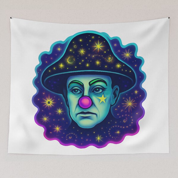 Item preview, Clown Mushroom Friend Space Circus Psychedelic Galaxy Portrait designed and sold by zoughlal.