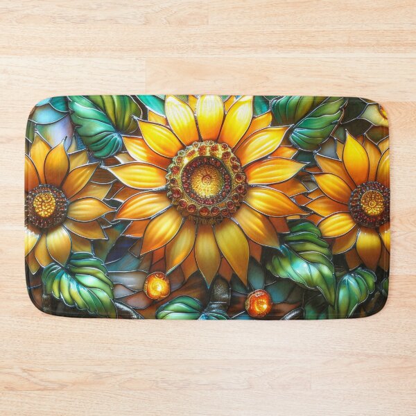 Item preview,  Sunflower Stained Glass Floral Design – Warm Cottagecore Aesthetic designed and sold by MargaretWiktor.