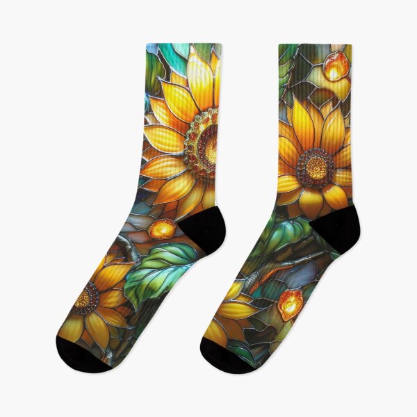 Item preview,  Sunflower Stained Glass Floral Design – Warm Cottagecore Aesthetic designed and sold by MargaretWiktor.