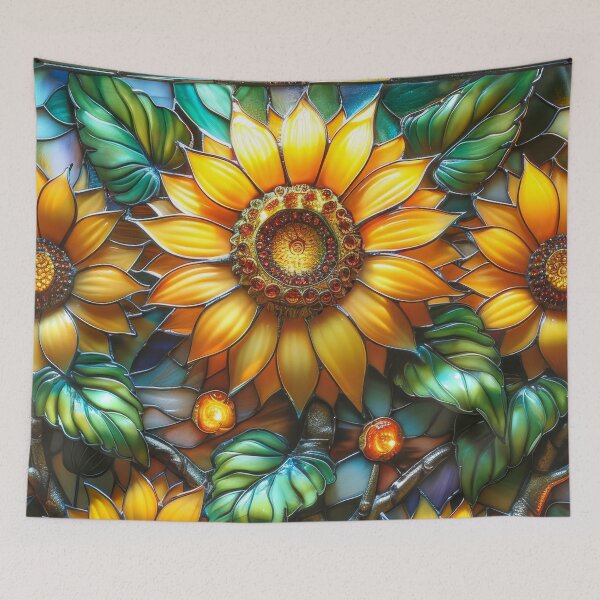 Item preview,  Sunflower Stained Glass Floral Design – Warm Cottagecore Aesthetic designed and sold by MargaretWiktor.