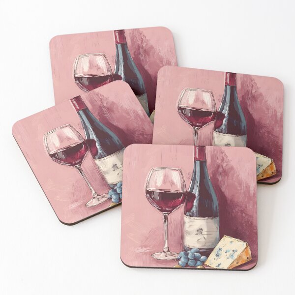 Item preview, Indulge in Refined Flavor - Red Wine, Blue Cheese, Grapes, and Olives on a Warm Pink Canvas designed and sold by OlfactoART Studio.