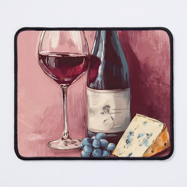 Item preview, Indulge in Refined Flavor - Red Wine, Blue Cheese, Grapes, and Olives on a Warm Pink Canvas designed and sold by OlfactoART Studio.