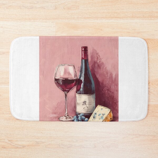 Item preview, Indulge in Refined Flavor - Red Wine, Blue Cheese, Grapes, and Olives on a Warm Pink Canvas designed and sold by OlfactoART Studio.