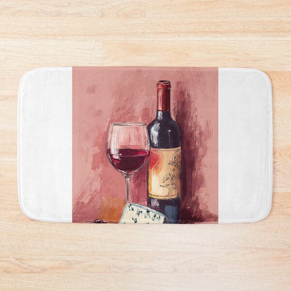 Item preview, Pour a Glass of Rustic Elegance - Red Wine, Blue Cheese, and Grapes in a Timeless Still Life designed and sold by OlfactoART Studio.