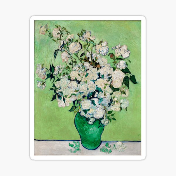 Item preview, Van Gogh – White Roses in Green Vase (1890) Floral Still Life designed and sold by EmeraldeaArt.