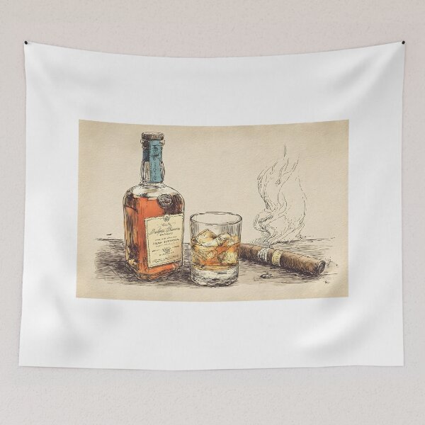 Item preview, Unwind in Vintage Elegance - Whiskey on Ice with Lit Cigar in a Refined and Relaxed Setting designed and sold by OlfactoART Studio.
