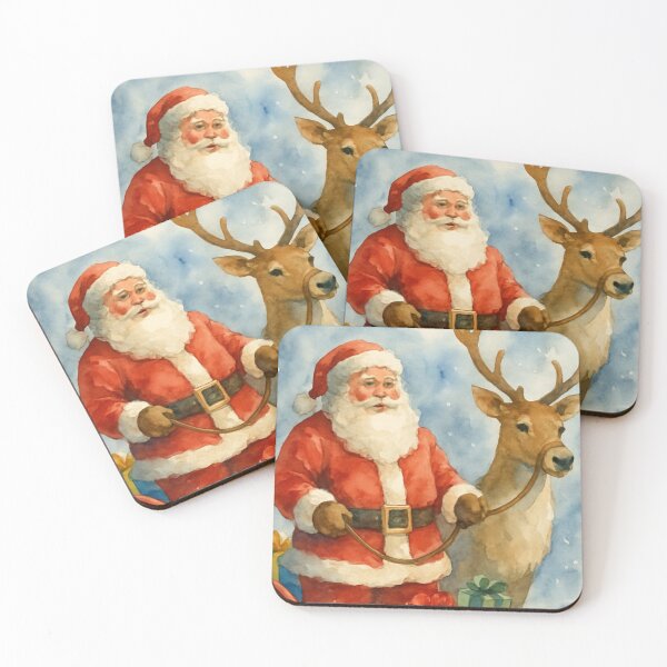Item preview, Santa Claus with Reindeer, Xmas presents – Vintage Holiday Scene designed and sold by Artbymonika.