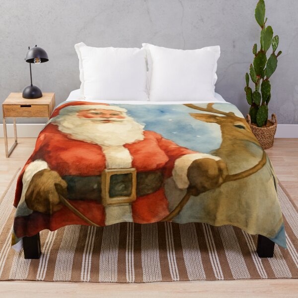 Item preview, Santa Claus with Reindeer, Xmas presents – Vintage Holiday Scene designed and sold by Monika Howarth.