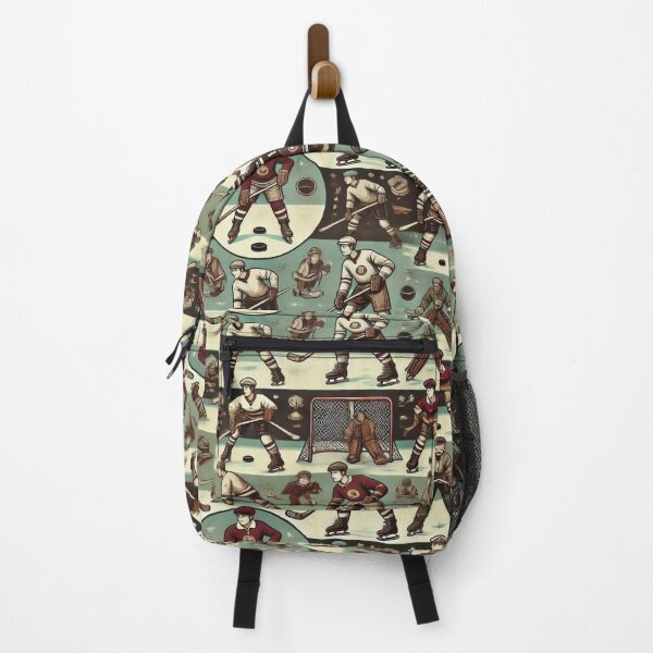 Item preview, hockey themed backpack design designed and sold by TEEJAMBOREE.