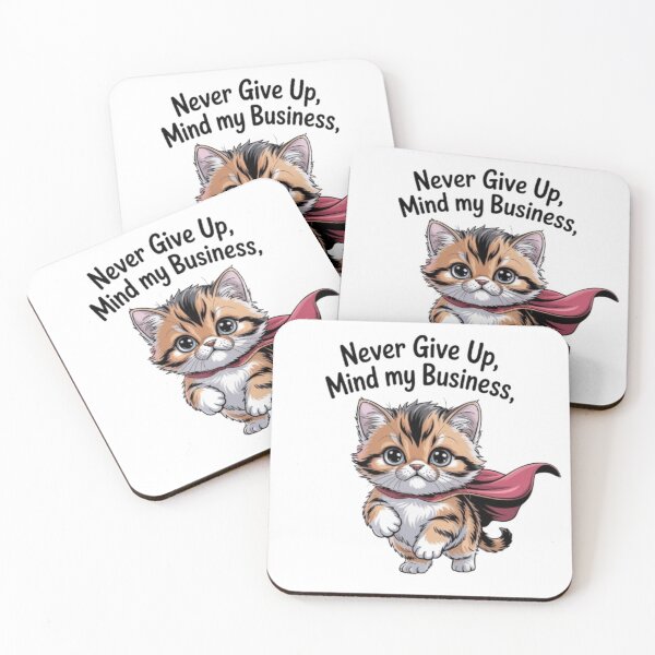 Item preview, Cute Superhero Kitten Art Print - Never Give Up, Mind My Business - Inspirational Cat Lover Gift designed and sold by Puppy Paws.