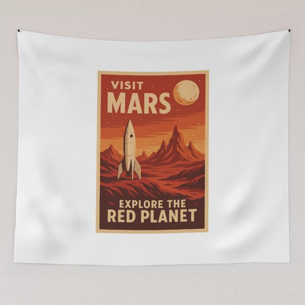 Item preview, Visit Mars – Retro Sci-Fi Travel Poster of the Red Planet designed and sold by Greemo03.