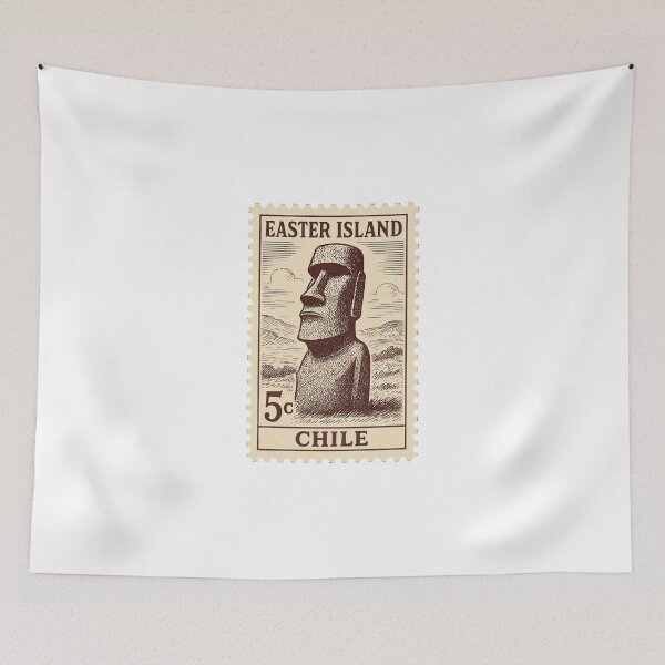 Item preview, Easter Island Moai Stamp – Vintage Chile Travel Illustration designed and sold by Greemo03.