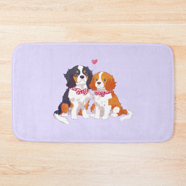 Item preview, Cute Cavalier King Charles Spaniel Couple with Red Bows – Dog Lover Art designed and sold by YaraCuteArt.