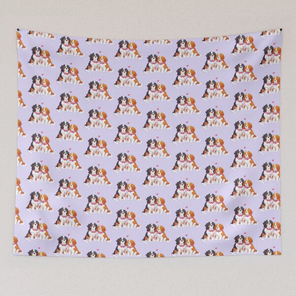 Item preview, Cute Cavalier King Charles Spaniel Couple with Red Bows – Dog Lover Art designed and sold by YaraCuteArt.
