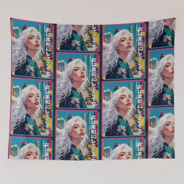 Item preview, White-haired anime girl in the middle of the city - Poster designed and sold by StellarBees.