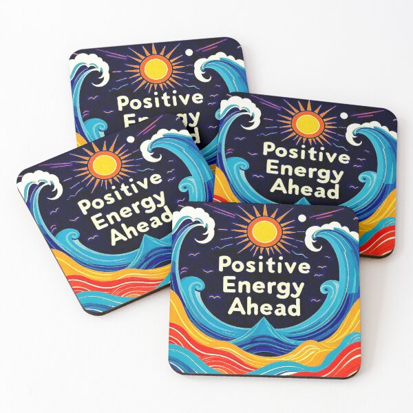Item preview, Motivational with large phrase "POSITIVE ENERGY AHEAD" between waves and the sun. designed and sold by Giulivo Store Graphic.