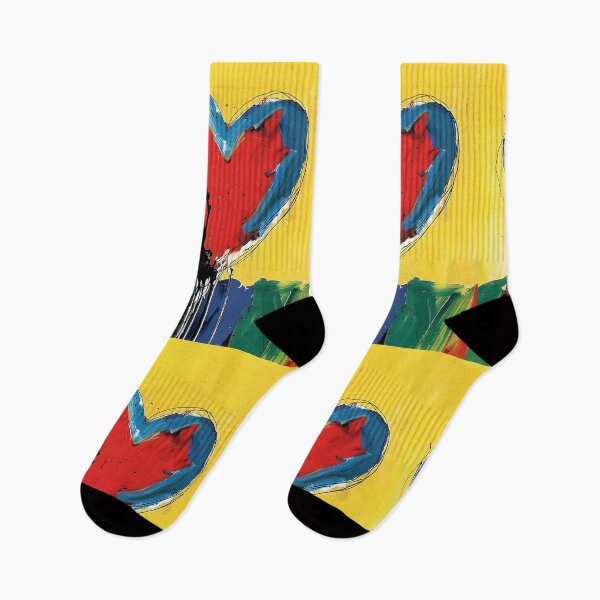 Item preview, Feel the Pulse of Passion - Vibrant Red Heart with Blue Outline and Dynamic Drips on Bright Yellow designed and sold by OlfactoART Studio.