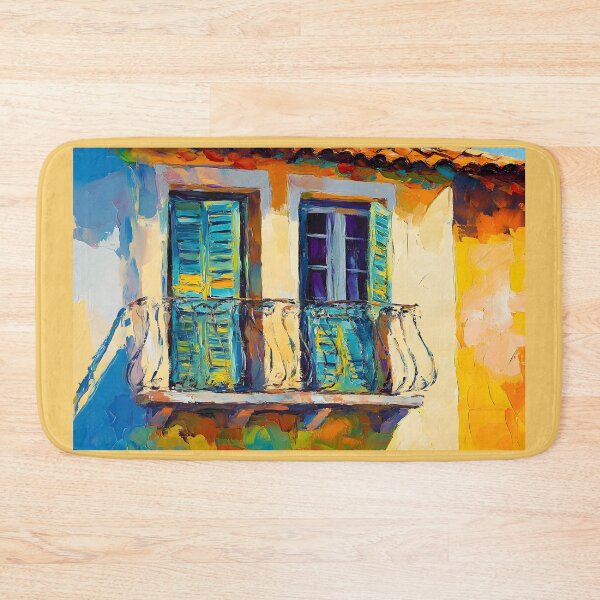 Item preview, Capture Rustic Sunshine - Charming Balcony with Blue Shutters Bathed in Warm Light and Shadows designed and sold by OlfactoART Studio.