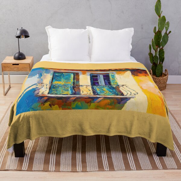 Item preview, Capture Rustic Sunshine - Charming Balcony with Blue Shutters Bathed in Warm Light and Shadows designed and sold by OlfactoART Studio.