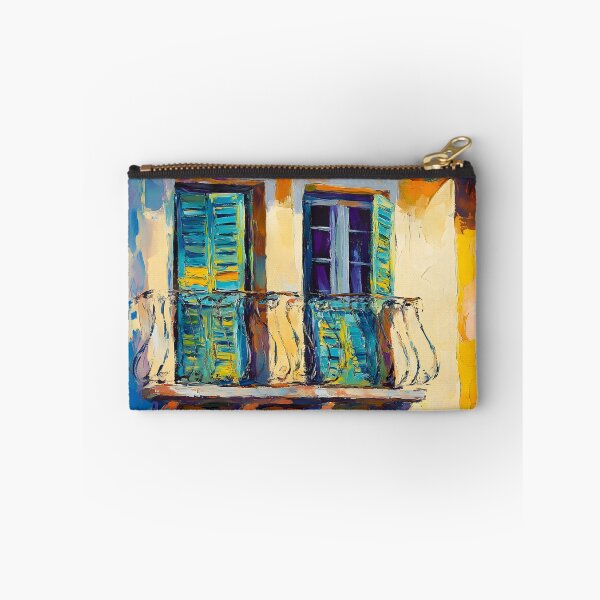 Item preview, Capture Rustic Sunshine - Charming Balcony with Blue Shutters Bathed in Warm Light and Shadows designed and sold by OlfactoART Studio.
