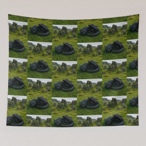 Item preview, Mystical Baby Dragon: Peaceful Black Creature on Grass designed and sold by Alan Javier Cordoba Espinosa.
