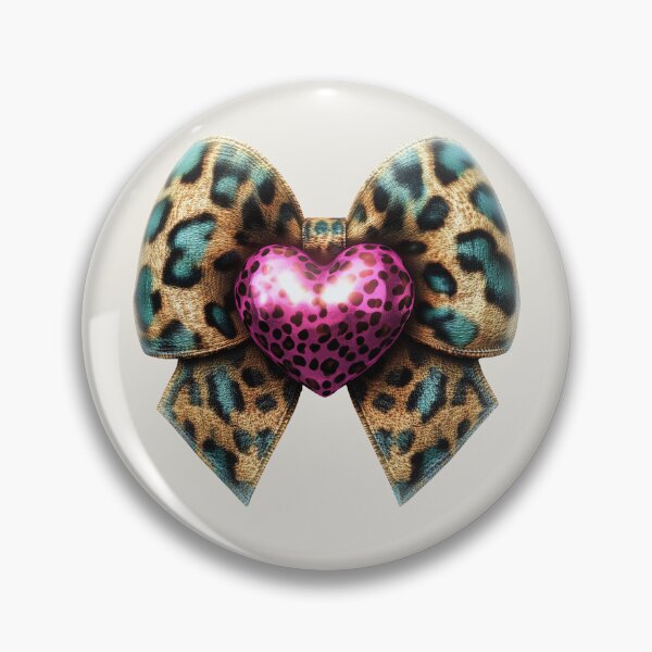 Item preview, Cheetah Print Bow with Pink Heart Jewel – Blue & Brown Animal Pattern designed and sold by EmeraldeaArt.