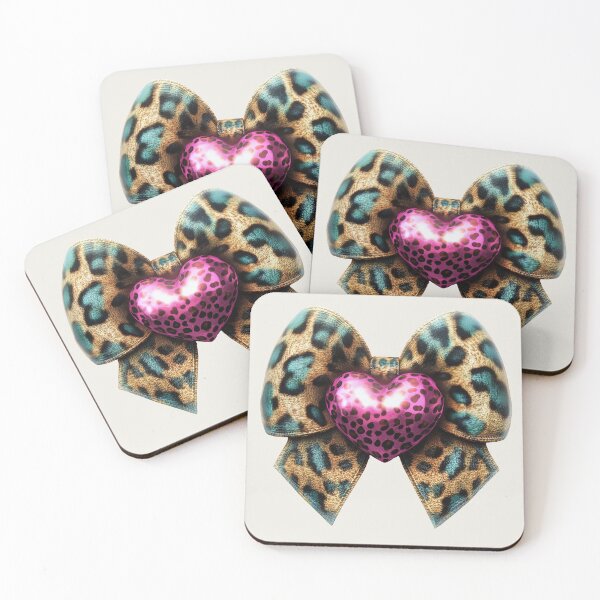 Item preview, Cheetah Print Bow with Pink Heart Jewel – Blue & Brown Animal Pattern designed and sold by EmeraldeaArt.