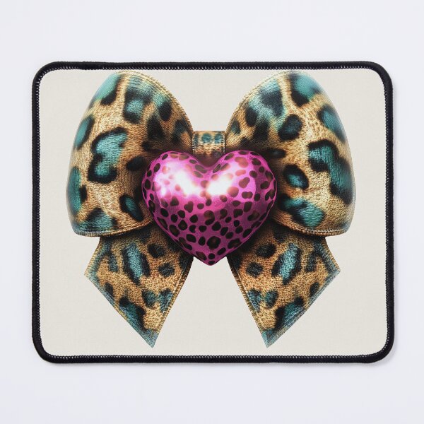 Item preview, Cheetah Print Bow with Pink Heart Jewel – Blue & Brown Animal Pattern designed and sold by EmeraldeaArt.