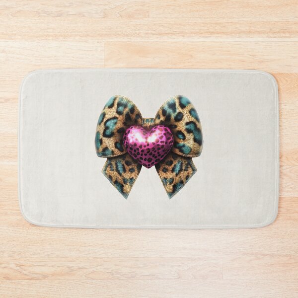Item preview, Cheetah Print Bow with Pink Heart Jewel – Blue & Brown Animal Pattern designed and sold by EmeraldeaArt.