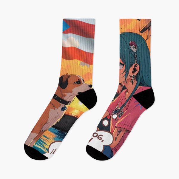 Item preview, Emo anime girl and her dog and her love for Puerto Rico designed and sold by Emo-World-Tour.