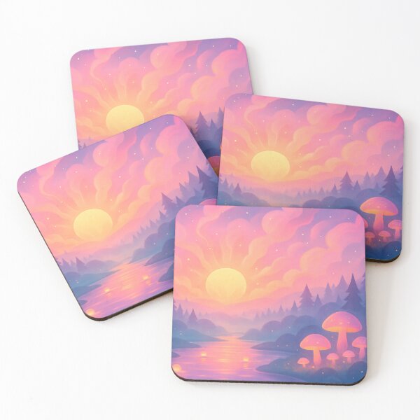 Item preview, Dreamy Sunset Landscape: Vibrant Pink Purple Mushrooms designed and sold by Alan Javier Cordoba Espinosa.