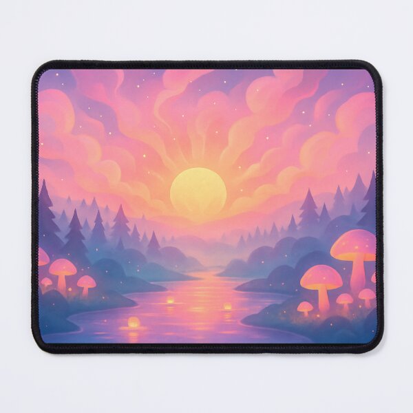 Item preview, Dreamy Sunset Landscape: Vibrant Pink Purple Mushrooms designed and sold by Alan Javier Cordoba Espinosa.