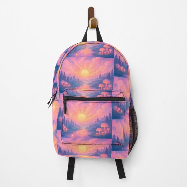 Item preview, Dreamy Sunset Landscape: Vibrant Pink Purple Mushrooms designed and sold by Alan Javier Cordoba Espinosa.