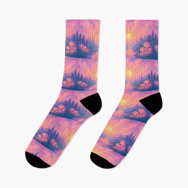 Item preview, Dreamy Sunset Landscape: Vibrant Pink Purple Mushrooms designed and sold by Alan Javier Cordoba Espinosa.