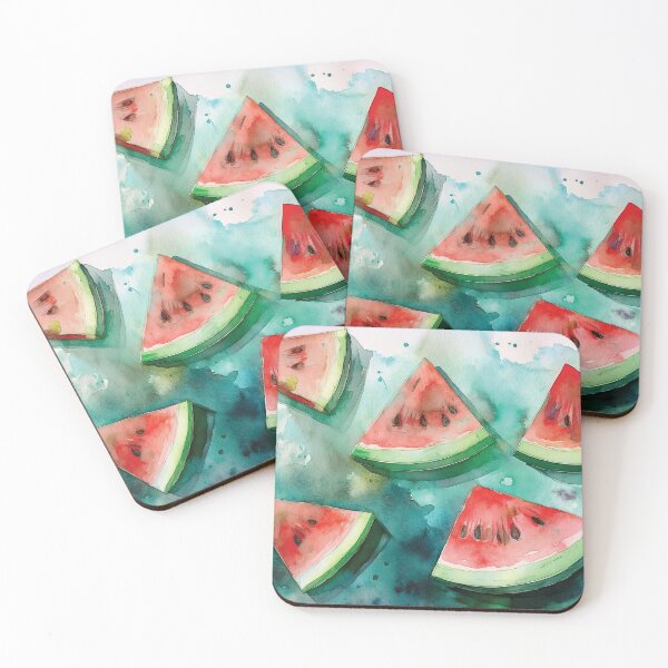 Item preview, Cool watermelon pattern,  triangle watermelon slices, watercolor watermelon, summer watermelon fruit,  red and green watermelon slices designed and sold by navitalidesign.