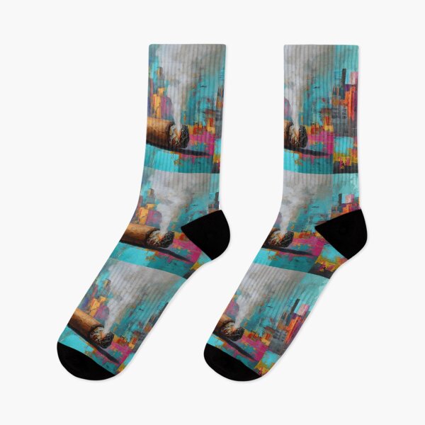 Item preview, Light Up the City Night - Burning Cigar with Vibrant Skyline and Urban Energy designed and sold by OlfactoART Studio.